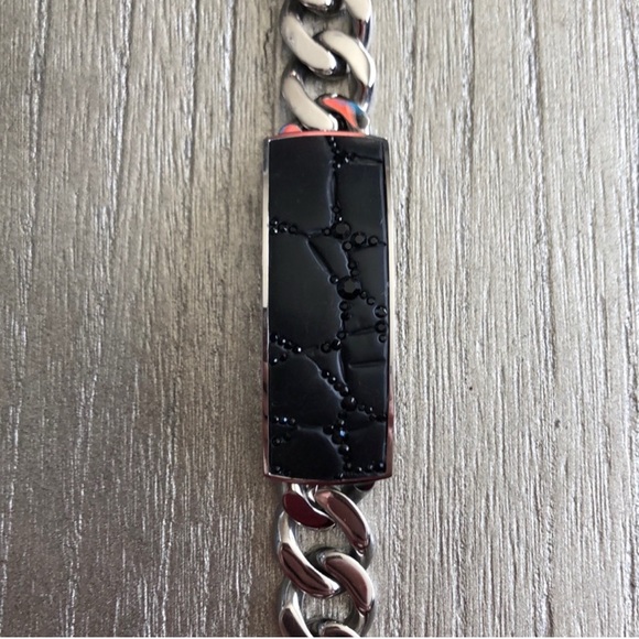 mens jewelry swarovski diagonal bracelet leather black stainless steel